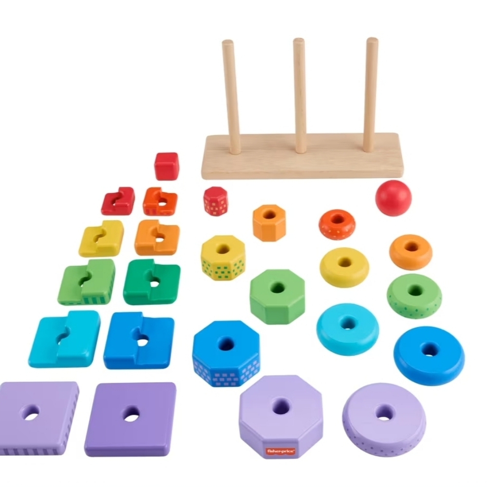 🐰Fisher-PriceFisher-Price Wooden Stacking Shape Sorter Toddler Fine Motor Skill - Picture 6 of 6
